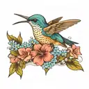 humming bird and forget me not flowers with rock  tattoo design idea