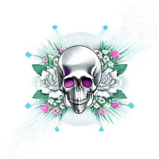 Argentinian Flag with some flowers and and a Flamingo Skull tattoo design idea