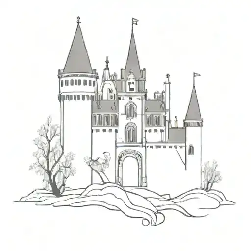 Gothic castle with emo bitches guarding the entrance tattoo design idea