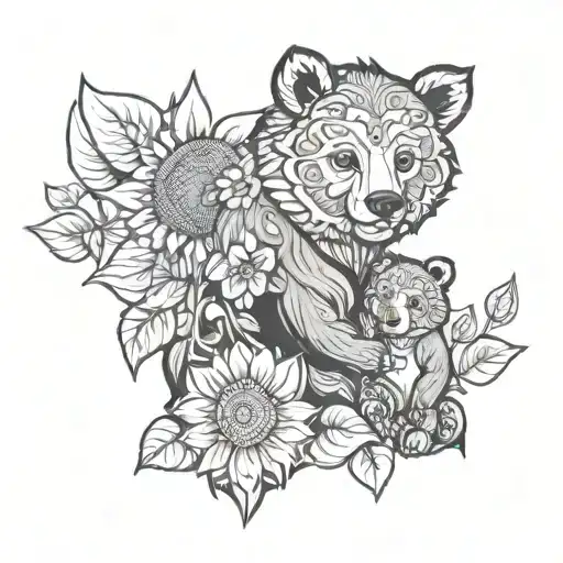 Sunflower mama bear and baby bear tattoo design idea