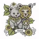 Sunflower mama bear and baby bear tattoo design idea
