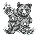 Sunflower mama bear and baby bear tattoo design idea