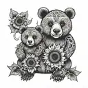 Sunflower mama bear and baby bear tattoo design idea