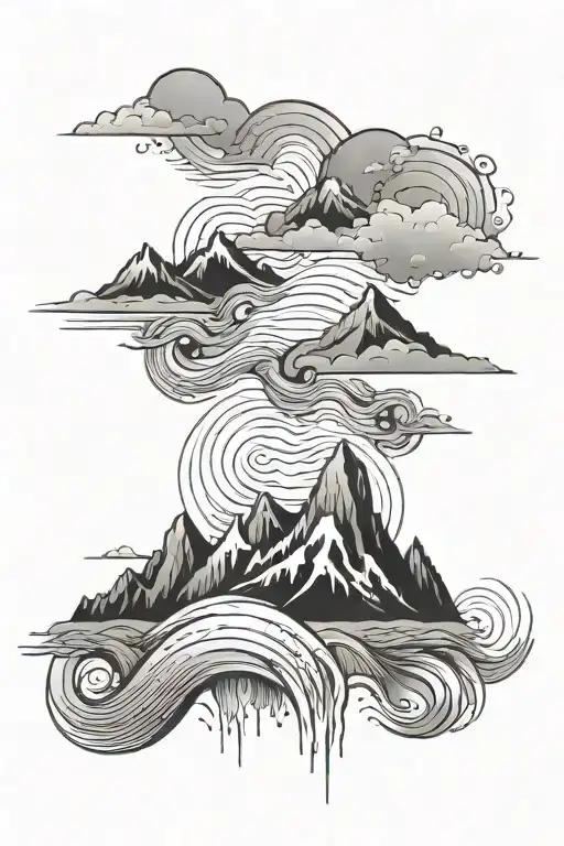 mountains and rivers with sound waves tattoo design idea