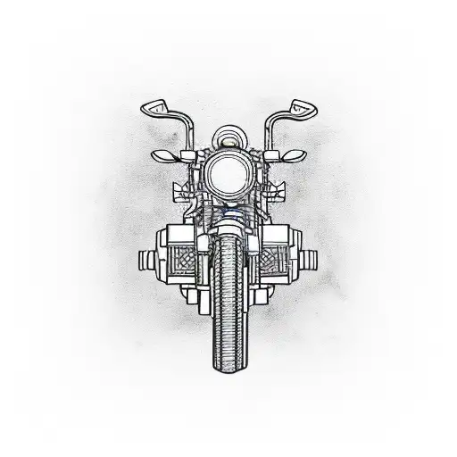 A stylized PC motherboard with circuitry intertwining with the frame of a motorcycle tattoo design idea