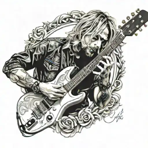 kurt cobain playing the guitar tattoo design idea