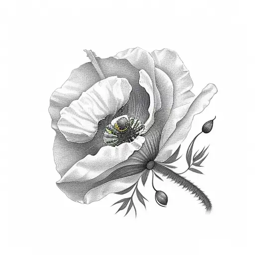 poppy, prime rose and larkspur tattoo design idea