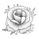 poppy, prime rose and larkspur bouquet tattoo design idea