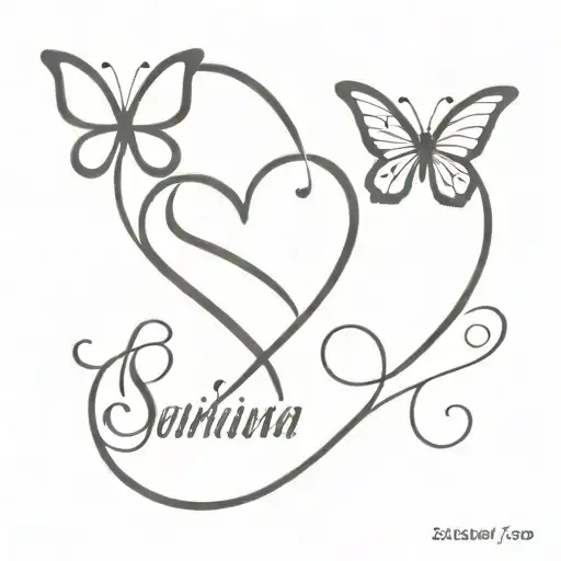 Heart butterfly and Infinity symbol and a name included Sahishna tattoo design idea