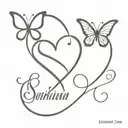 Heart butterfly and Infinity symbol and a name included Sahishna tattoo design idea