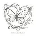Heart butterfly and Infinity symbol and a name included Sahishna tattoo design idea