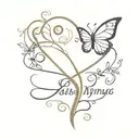 Heart butterfly and Infinity symbol and a name included Sahishna tattoo design idea
