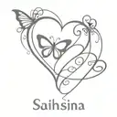 Heart butterfly and Infinity symbol and a name included Sahishna tattoo design idea