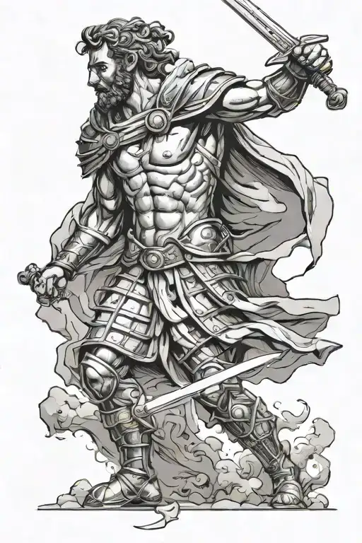 the great gladiator maximus aurelius kills commodo with a great strike of sword by jumping and the emperor seems helples tattoo design idea