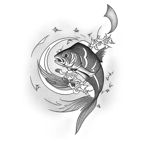 jasmine, carps, moon tattoo design idea