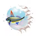 jasmine, carps, moon tattoo design idea