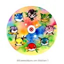 watercolor Pokémon tattoo including pikachu, charmander, squirtle, and bulbasaur surrounding a pokeball tattoo design idea