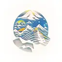 A silhouette of a Viking warrior hiking up a mountain with the Northern Lights overhead tattoo design idea