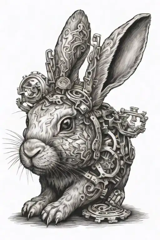 submissive rabbit with adhd brain tattoo design idea