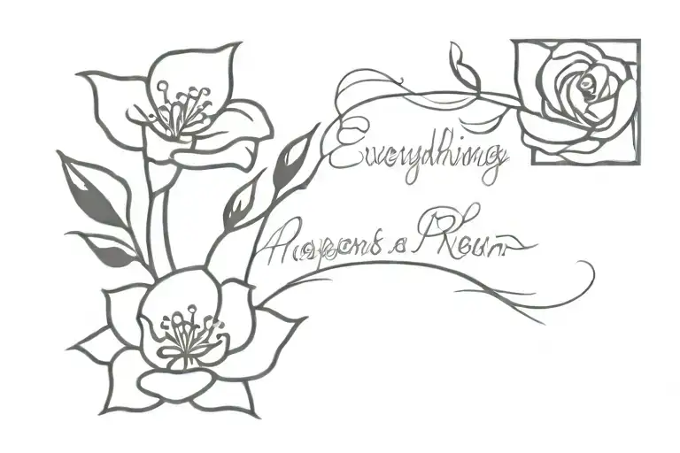 everything happens for a reason with flowers tattoo design idea