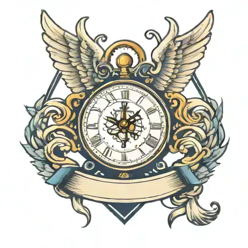 Navy anchor angel wings clock face tattoo design idea