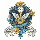 Navy with angels in  the clock face tattoo design idea