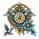 Navy with angels in  the clock face tattoo design idea