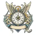 Navy anchor angel wings clock face tattoo design idea