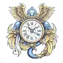Navy anchor angel wings clock face tattoo design idea