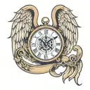 Navy anchor angel wings clock face tattoo design idea