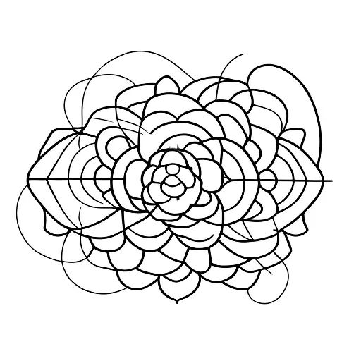 A minimalist silhouette of a traveler with a backpack and camera, surrounded by a border of various flowers tattoo design idea