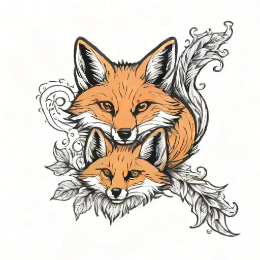 baby fox and wolve shaped line outlining tattoo design idea