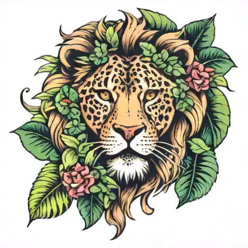 jungle animals with lion on top  tattoo design idea