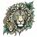 jungle animals with lion on top  tattoo design idea