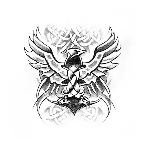 Celtic and Viking knot flying raven tattoo design idea