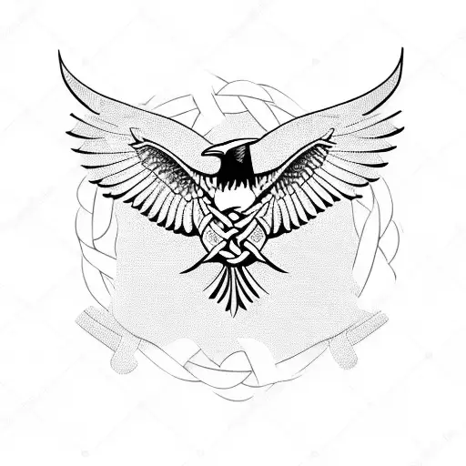 Celtic and Viking knot flying raven tattoo design idea