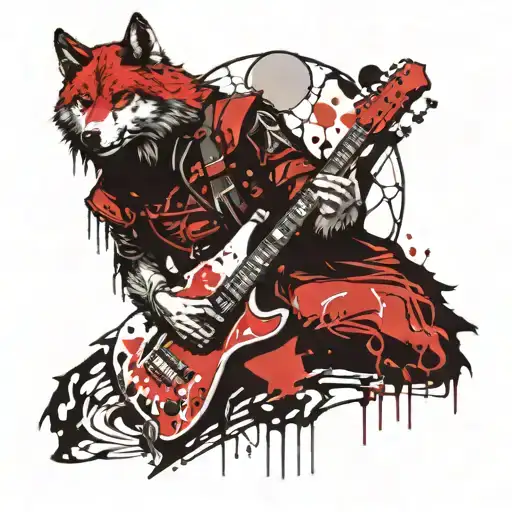 wolf moon guitar cience ninja samurai tattoo design idea