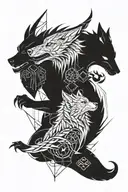 wolf surrounded ninja and dragon tattoo design idea