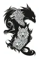 wolf surrounded ninja and dragon tattoo design idea