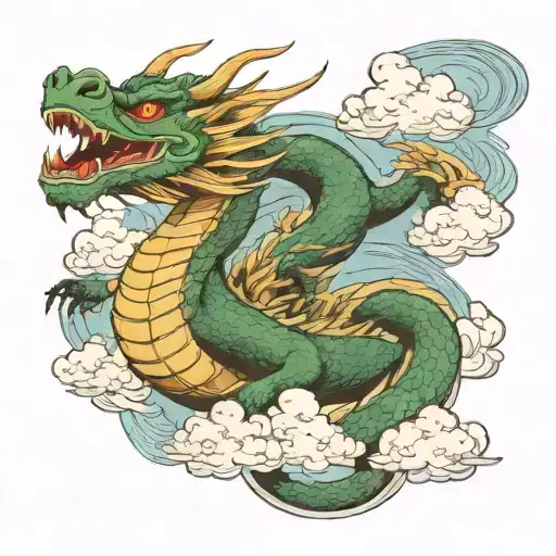 a dragon flying with cloud background tattoo design idea