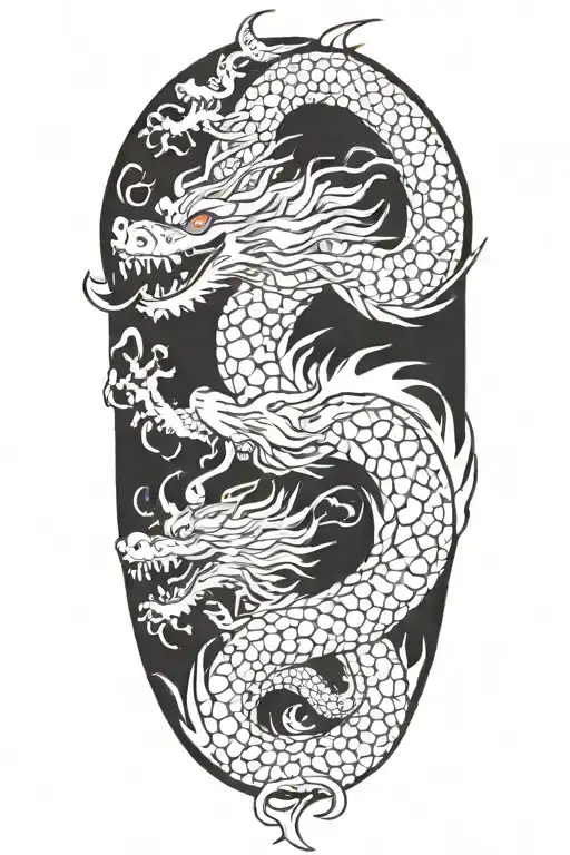 a japanese dragon flying with wave pattern background symbolizing tattoo design idea