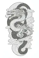 a japanese dragon flying with wave pattern background symbolizing tattoo design idea