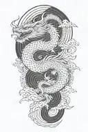 a japanese dragon flying with wave pattern background symbolizing tattoo design idea