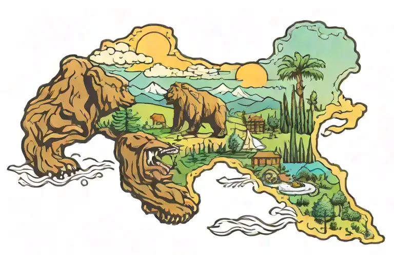 texas state outline and California bear merging together tattoo design idea