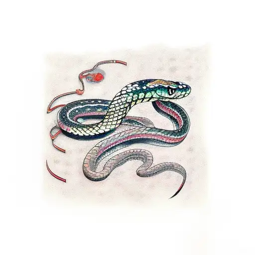 snake around butterfly tattoo design idea