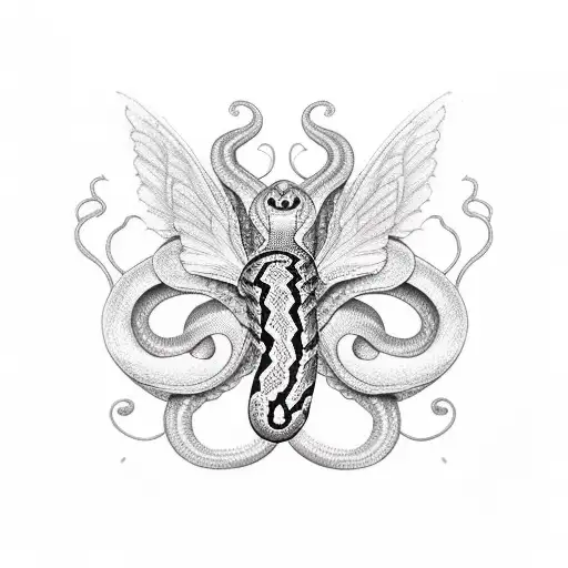 snake around butterfly tattoo design idea