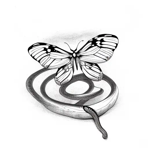 snake engulfing butterfly tattoo design idea