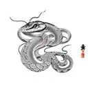 snake around butterfly tattoo design idea