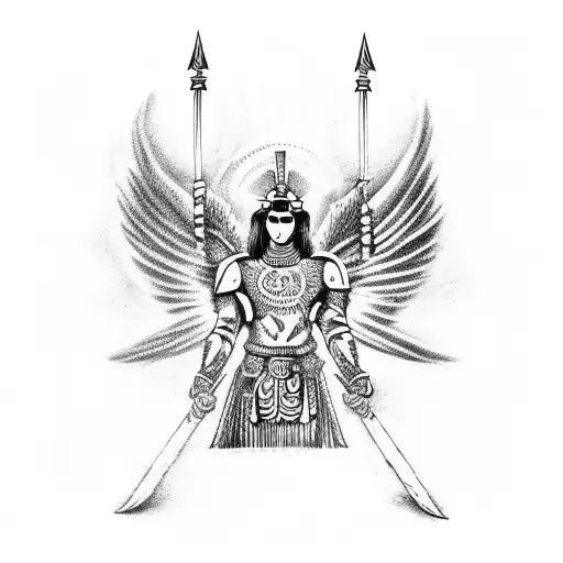 Michael Archangel battling an Aztec deity tattoo design idea