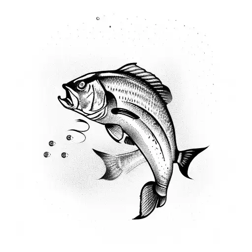 A whimsical tattoo of a fishing rod with a line that transforms into a school of fish swimming around it tattoo design idea